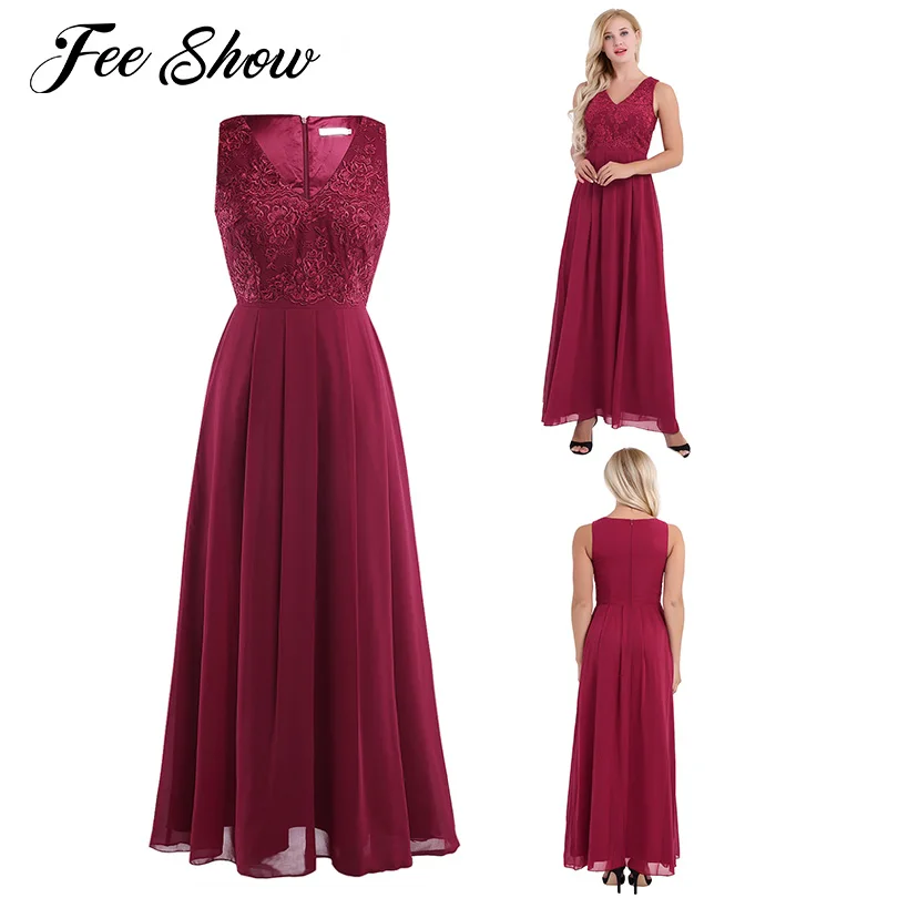 

Women Sexy Bridesmaid Maxi Dress Vestidos De Festa Longo Sleeveless Embroidery Chiffon Wedding Elegant Dress Bridal Formal Dress