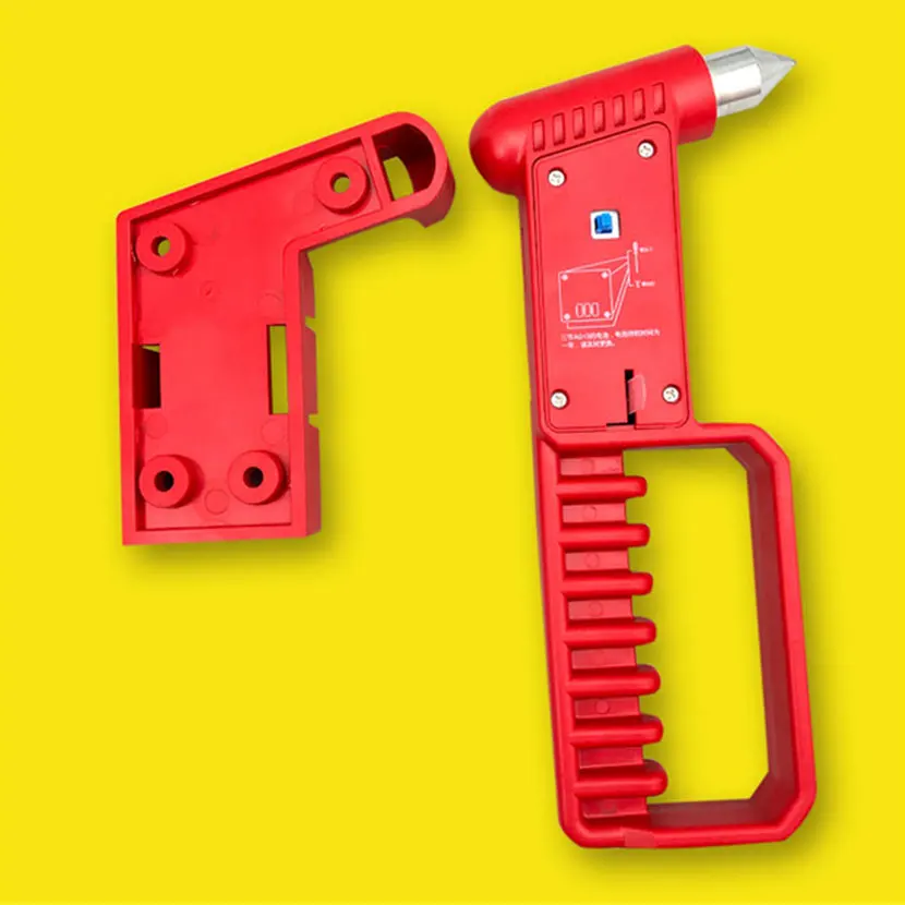 Аварийный молоток с длинной ручкой и ремнем безопасности для автомобиля и автобуса, красный молоток, спасательный инструмент