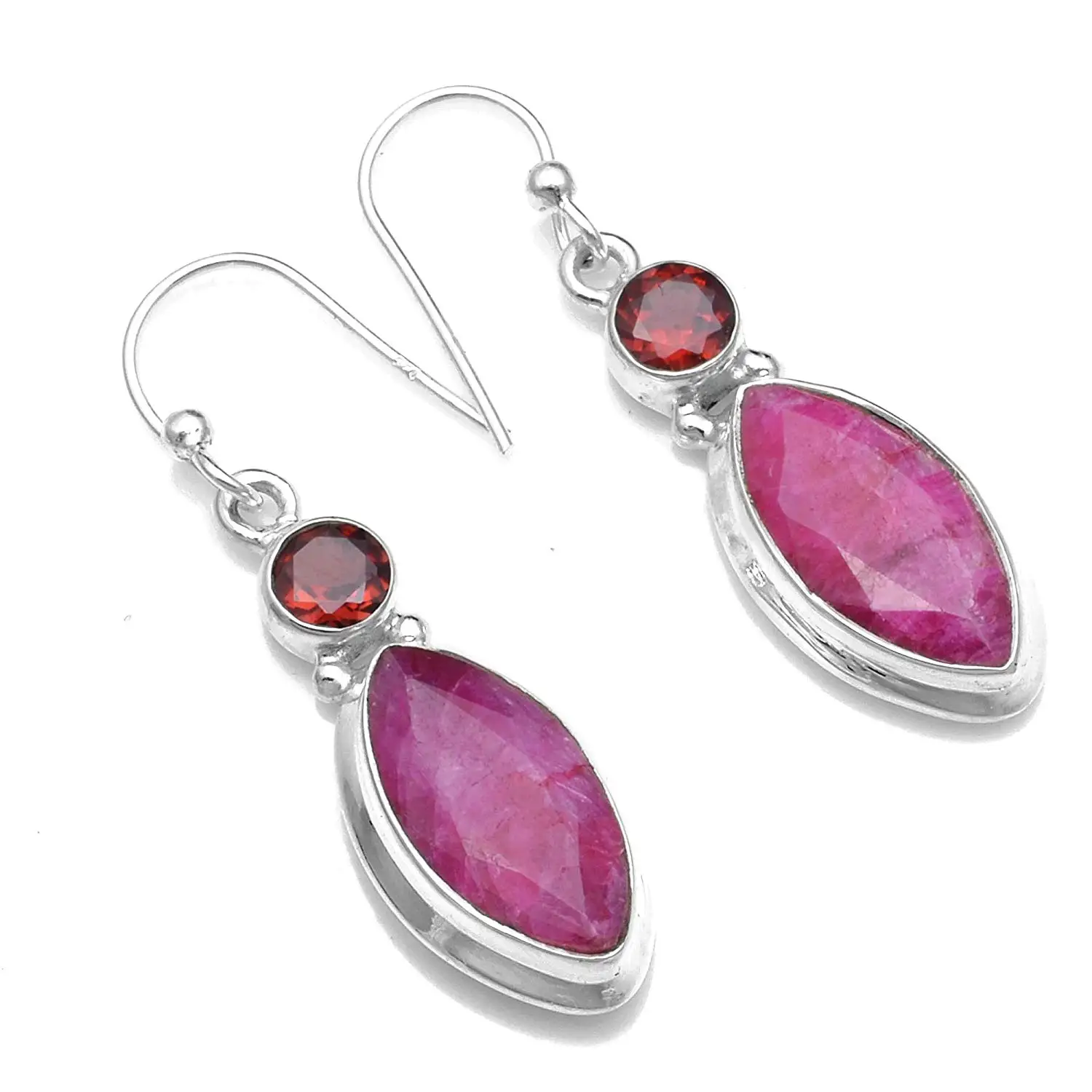 

Genuine Ruby + Garnet 925 Sterling Silver Earrings, 37 mm, AE2506
