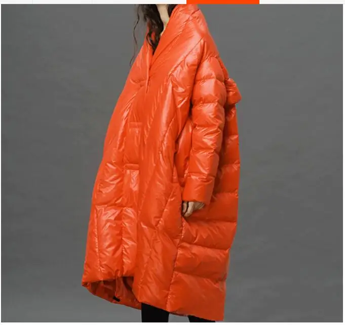 Высокое качество, модная женская зимняя куртка, Женская длинная парка на белом утином пуху, пальто, Толстое Зимнее пальто с капюшоном - Цвет: Оранжевый