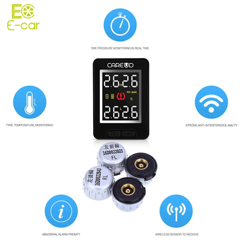 Portable 4 External Sensors Tire Pressure Monitoring Alarm System Car TPMS PSI BAR Diagnostic Tool for Toyota tp630 tpms car smart bluetooth tpms tire pressure psi bar temperature alarm system for android for ios 4 sensors
