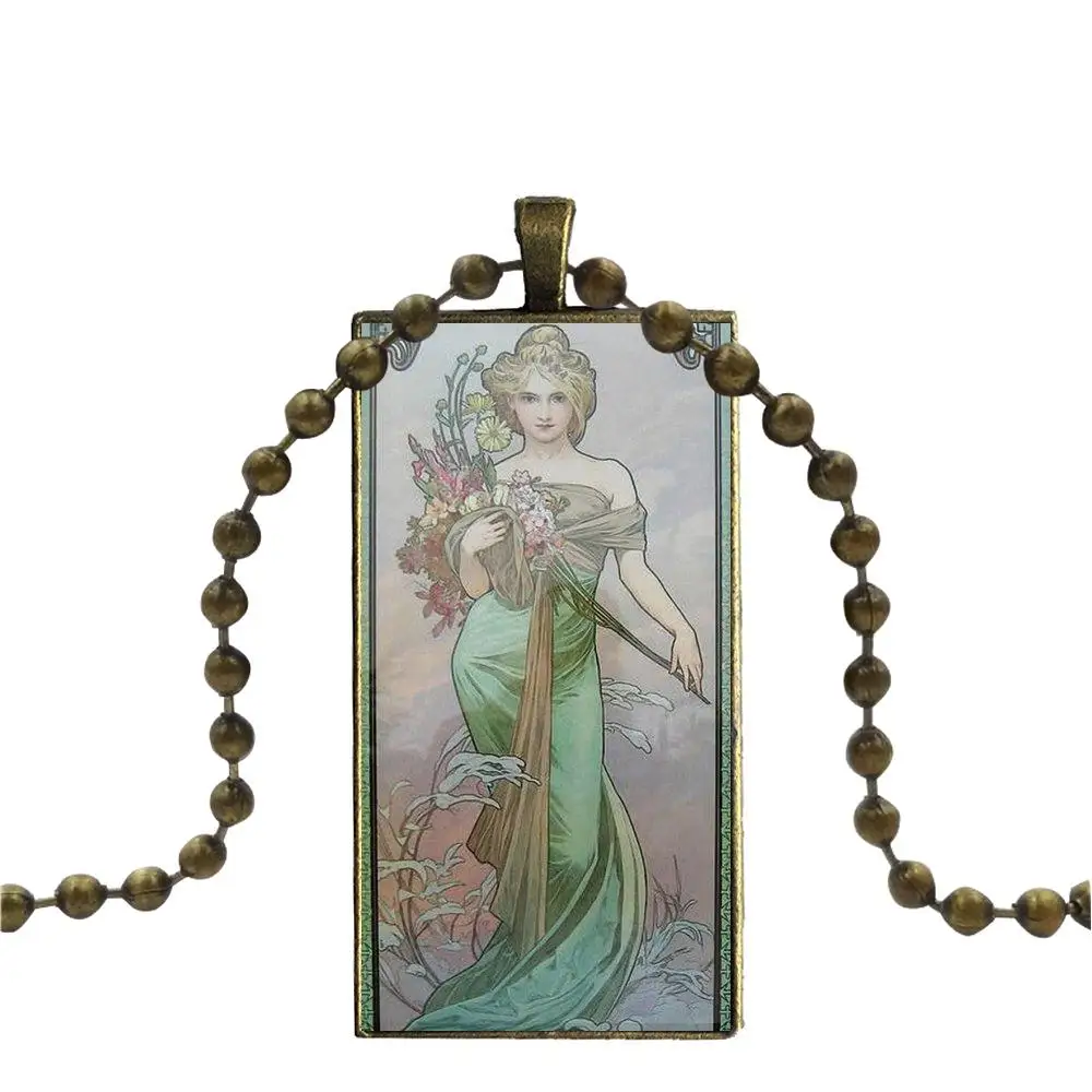 Alfons Mucha Primavera модное ожерелье ручной работы Прямоугольная форма колье ювелирные