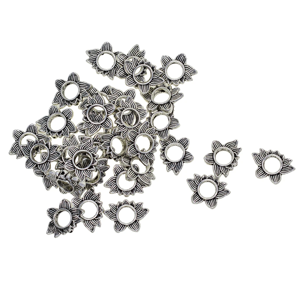 

30 Pieces Antique Silver Alloy Lotus Flower Spacer Loose Hollow Beads Yoga Reflection Beads DIY Jewelry Making, 19 x 14 x 4mm