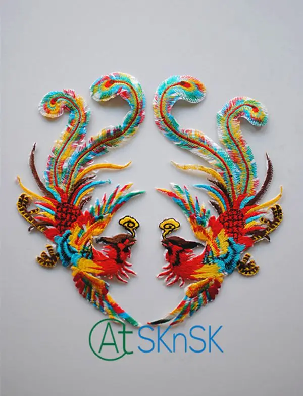 

1 pair/lot Fashion Iron On mascot patches Garment badge appliques ethnic character DIY Accessory phoenix patches for clothing