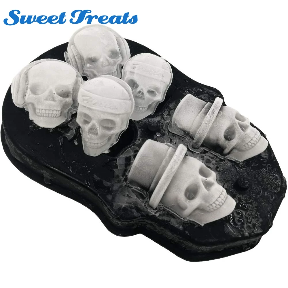 

Sweettreats 6 Grid 3D Skull Ice Mold Silicone Bones Ice Cube Mold Kitchen Gadgets Chocolate Tray Cake Candy Mould Cooking Tools