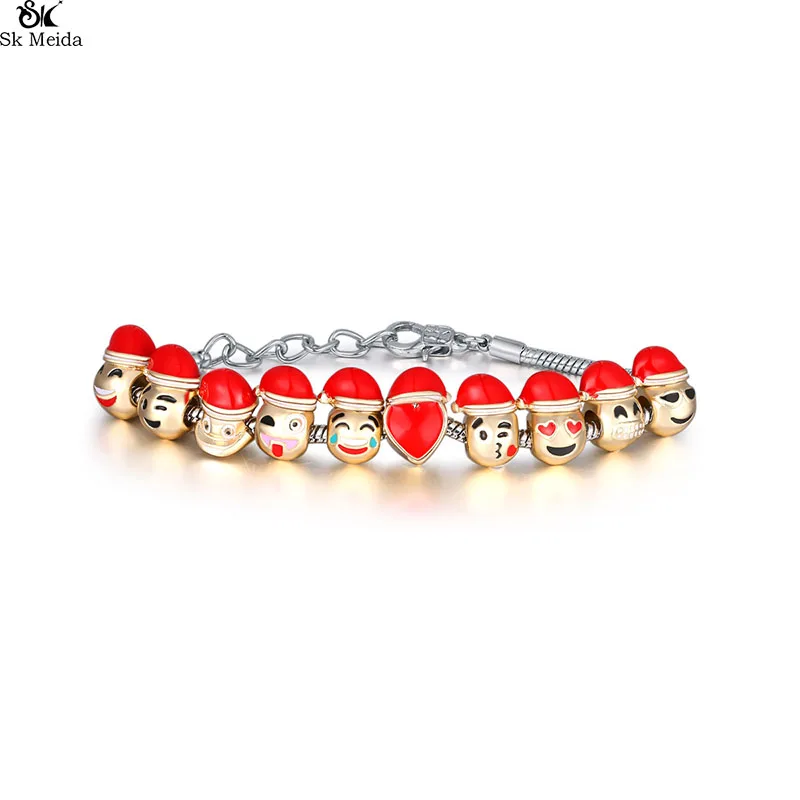 Christmas Face Expression Bracelet Alloy Hat Beads Green Gold For Women Accessories Female E-46 | Украшения и аксессуары