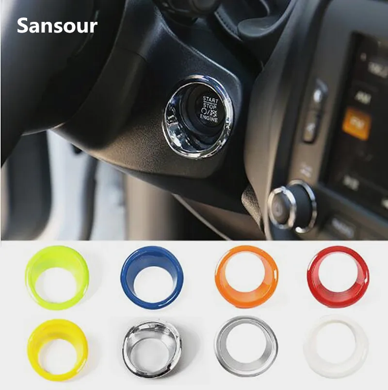 

Sansour ABS Colorful Car Ignition Key Ring Switch Cover for Jeep Renegade Car Engine Start Stop Ignition key Ring Sticker