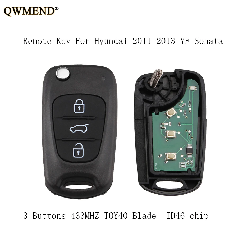 QWMEND 3 кнопки 433 МГц складной полный дистанционный брелок для Hyundai YF Sonata 2011 2012 2013 TOY40