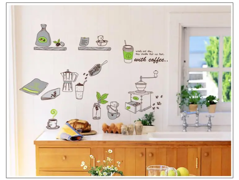 Free Shipping 1Pcs tableware forRestaurant Storefront Kitchen Wall Sticker, 3D DIY Fashion Sticker Home Decration Wallpaper
