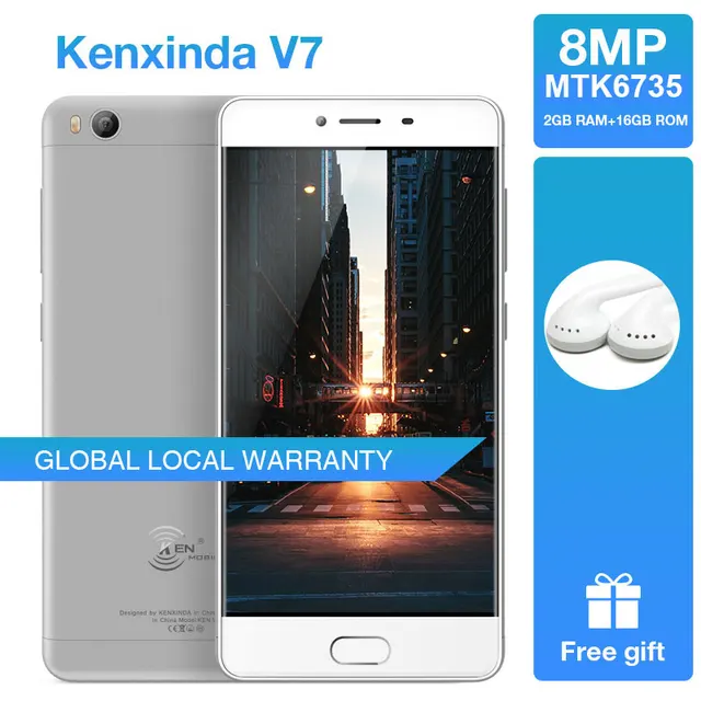 Best Price Original Kenxinda V7 5.0 inch 4G Ultra-thin Fingerprint Android7.0 Cell Mobile Phone 2250mAh Dual SIM 16GB Smartphones +Earphone