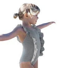 Купальник-бикини в полоску с оборками для маленьких девочек; слитный купальный костюм; maillot de bain fille; детский купальник для девочек