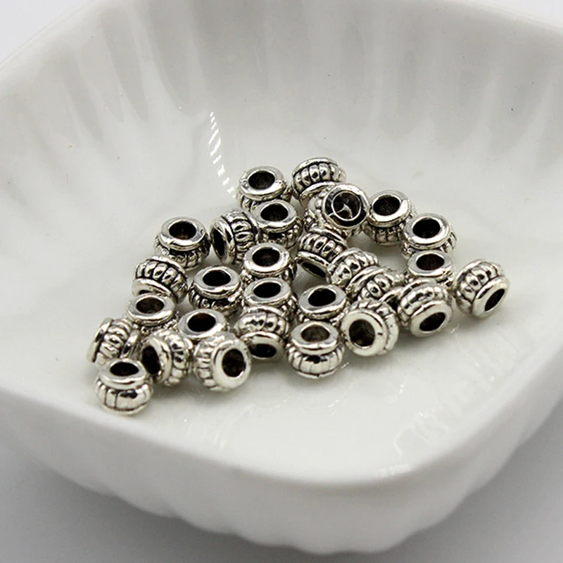 

50pcs/lot Antique Silver Drum Shape 5.6x4mm Metal Spacer Rondelle Bead with 3mm Big Hole Fit DIY Bracelet Jewelry Making Crafts