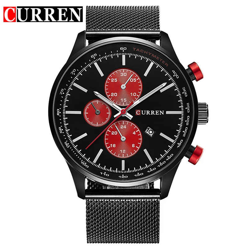  CURREN Dress men Watches Top Brand Luxury Mesh Band Watch Ultra Thin Dial black Designer Quartz Wristwatch reloj hombre 2016