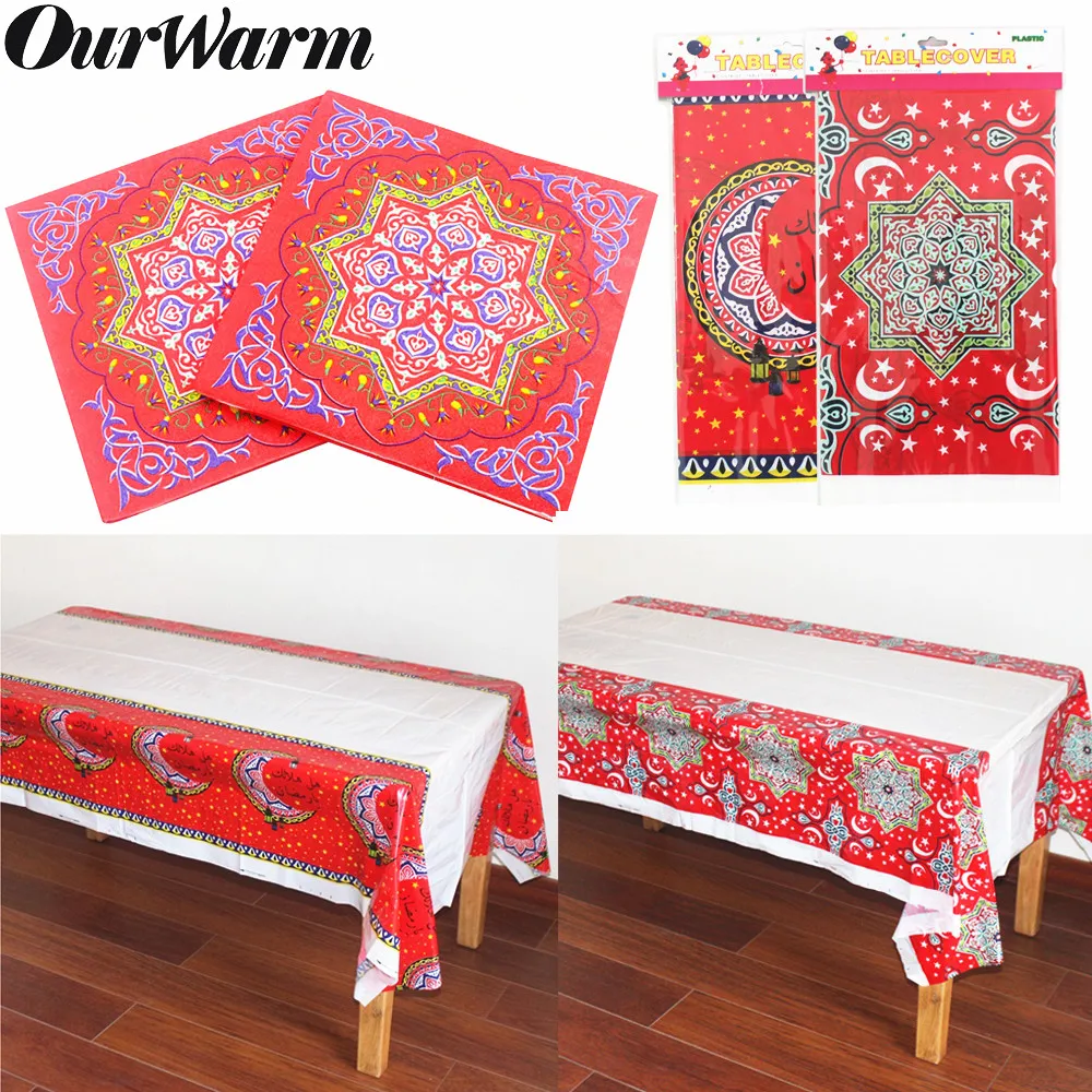 

OurWarm EID Mubarak Decor Paper Napkin Disposable Table Cloth Cover Muslim Festival EID Al-Fitr Ramadan Decor Party Supplies