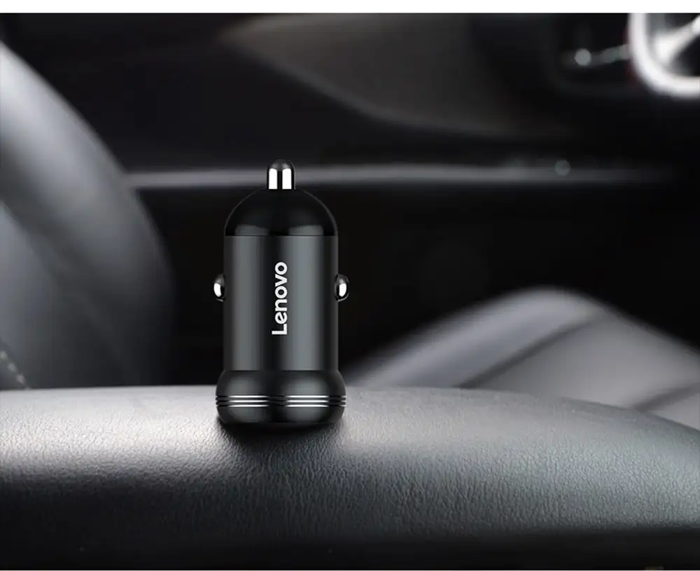 Lenovo HC11 Mini Portable Dual USB Ports Car Charger- Black