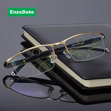 Прогрессивный переход фотохромные анти синий луч Компьютер очки для чтения металлическая оправа UV400 без линии постепенная солнцезащитные очки