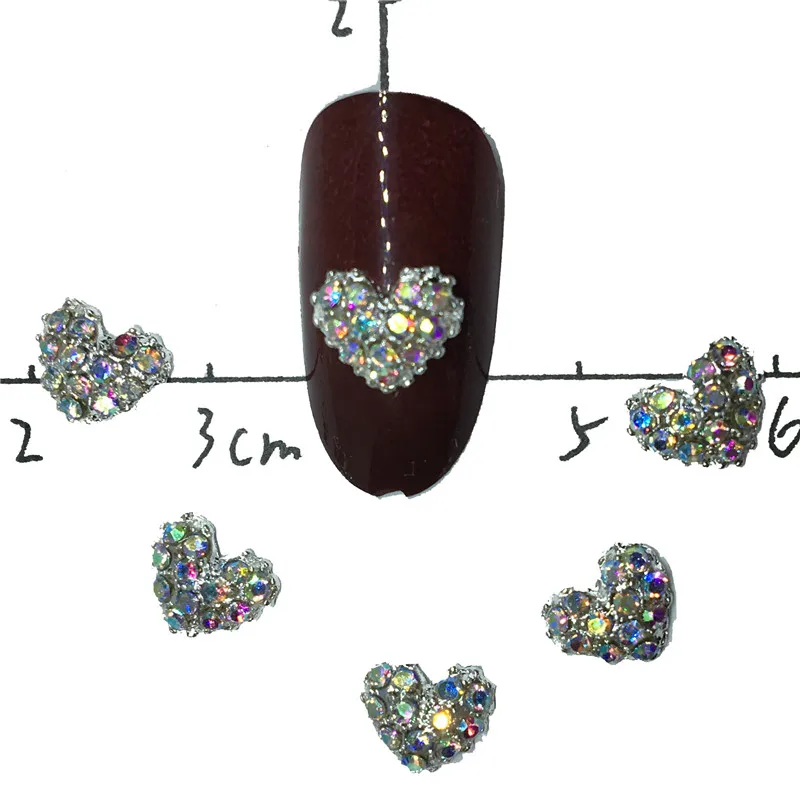 

10Pcs Ab Diamond Heart Nail Art Decoration 3d Metal Kawaii Nail Rhinestone Dekors Bijoux Shiny Stickers Nailart Supplies Studs