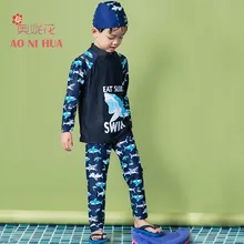 AONIHUA/, две детали с принтом акул, купальник для мальчиков, Детские профессиональные купальные костюмы с длинными рукавами, детский купальный костюм