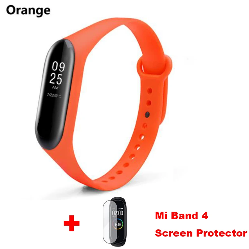 Mi Группа 4 силиконовый наручный ремешок для Xiaomi mi группа 4 mi 4 Смарт сменный наручный ремешок mi Группа 4 с защитой экрана - Цвет: Orange