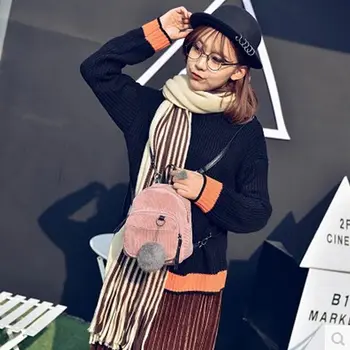

Simple Fashion Women Backpacks Canvas Plush Ball Shoulder Bag Retro Casual Ladies Girls Travel Shopping Mini Bags MSJ99