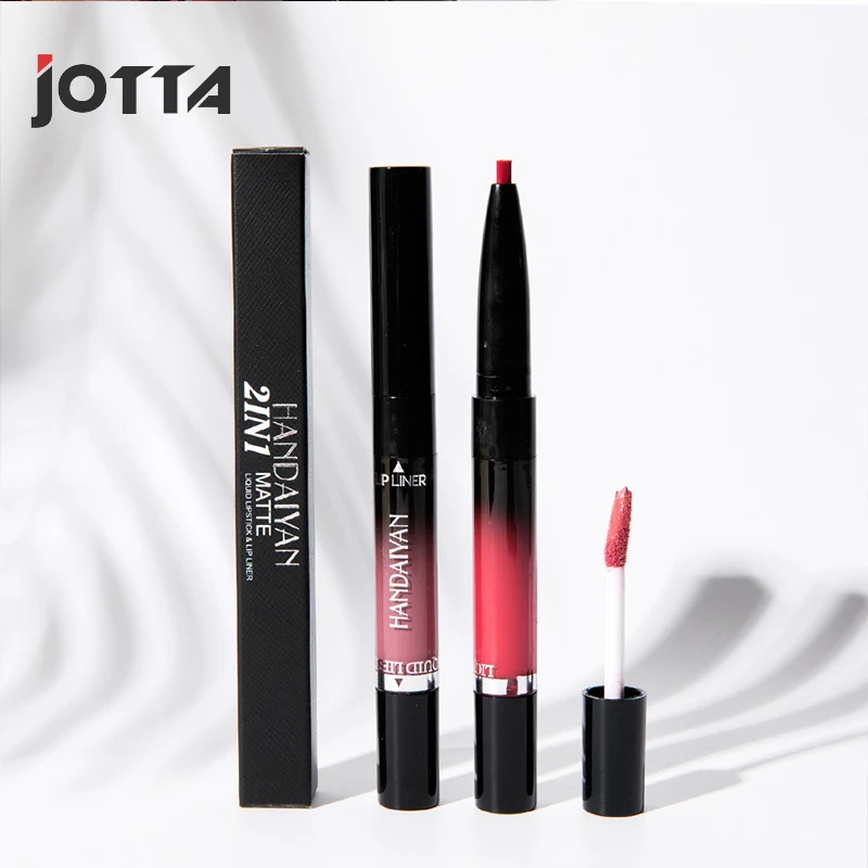 

Two in one double head does not fade lip gloss lip liner 14 color double head non-stick cup lip gloss lip liner