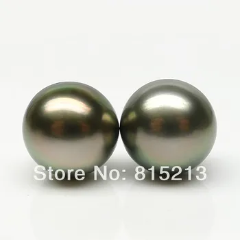

wb00397 HIGH LUSTER!!2PS GREEN ROUND 10-11MM LOOSE NATURAL TAHITIAN PEARL EARRINGS