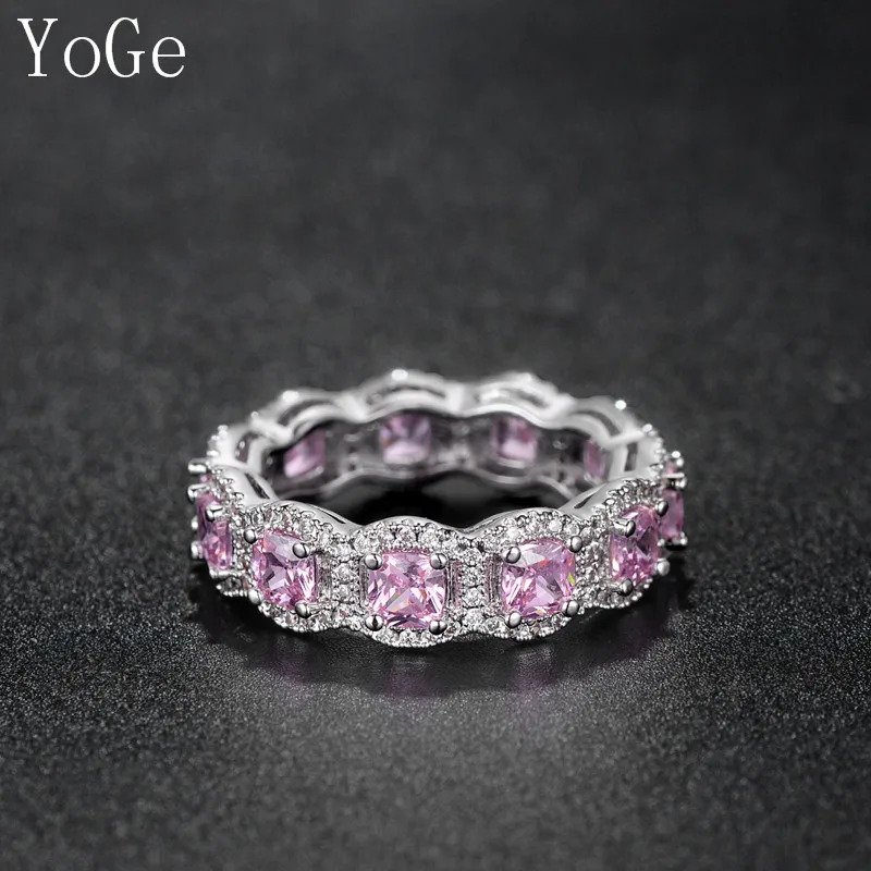 Ювелирные изделия YoGe для женщин R3528P модное кольцо с квадратными розовыми камнями