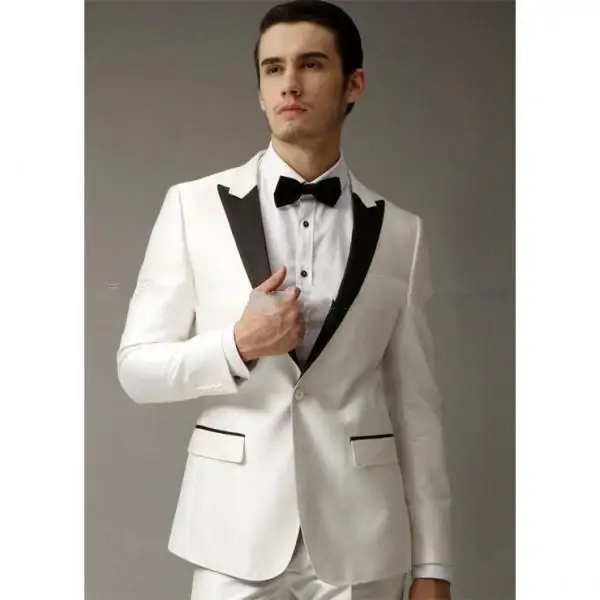 

New Side Slit Custom made White Groom Tuxedos Men's Wedding Dress Prom Clothing (Jacket+Pants+tie)