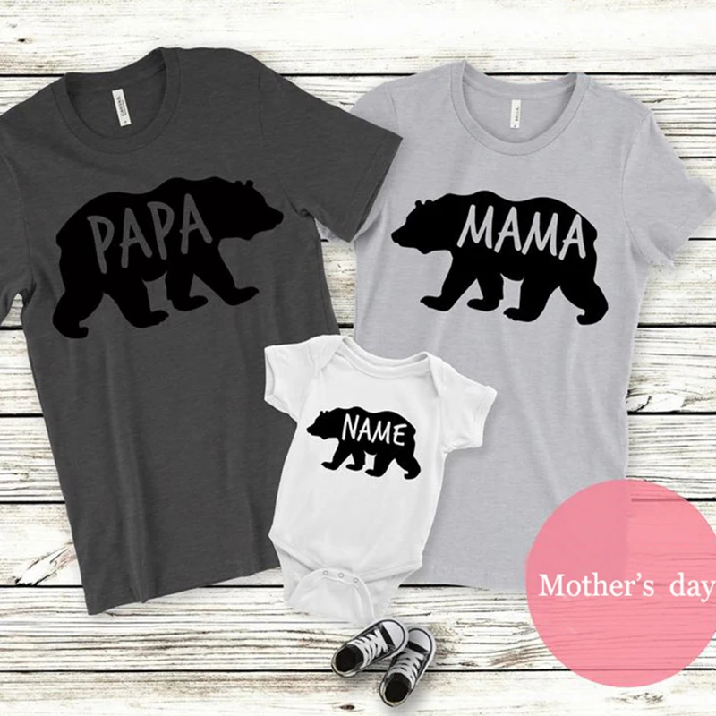 

mama bear tshirt papa bear shirt baby top 2019 summer mommy and me outfit family daddy kids matching clothes print casual