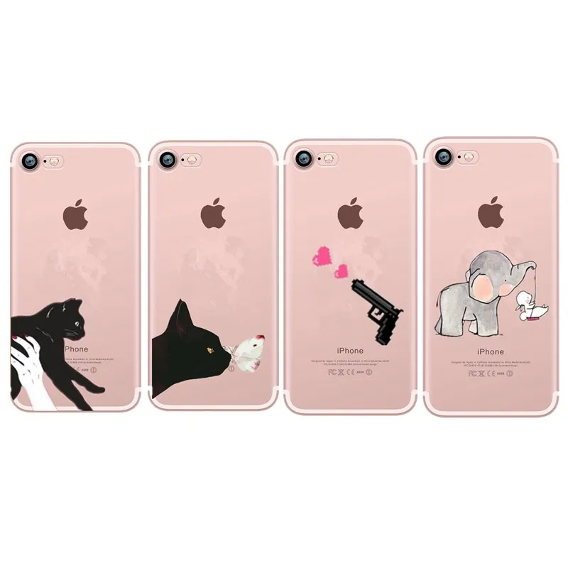 Lovely Black Cat For iPhone 6 Case Printed Elegant Heart Silicone TPU Back Cover for IPhone 7 8 plus X XS 5S 5 se 6S Soft |