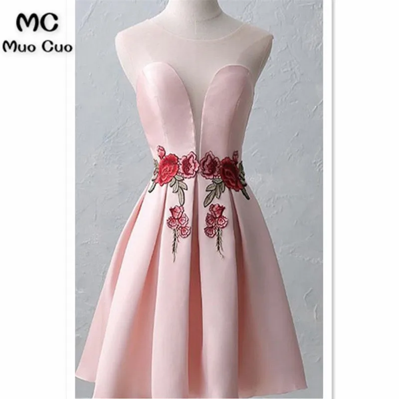A-line Homecoming Dresses, Pink Princess Homecoming Dresses, A line Short Homecoming Dresses, Chic Sexy Homecoming Dress Scoop Satin Appliques