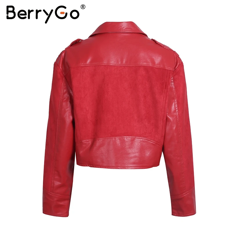 BerryGo/Модная красная куртка из искусственной кожи пальто женский ремень молния