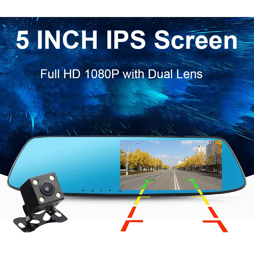 5 дюймов ips Автомобильное зеркало заднего вида, Регистраторы 1080P Full HD DVR автомобиля тире Камера Автомобильное зеркало заднего вида видео Зеркало заднего вида цифровой видео Регистраторы