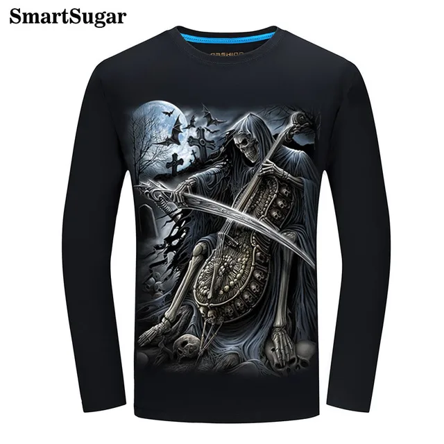 Hot Long Sleeved Skull TShirts Mens 100 Cotton 5XL 6XL Long Sleeve