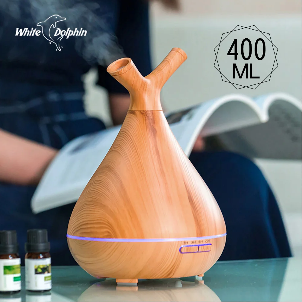 

White Dolphin Air Humidifier Essential Oil Diffuser 400ml Timing Wooden Aroma Diffuser Humidifier Ultrasonic Mist Maker Fogger