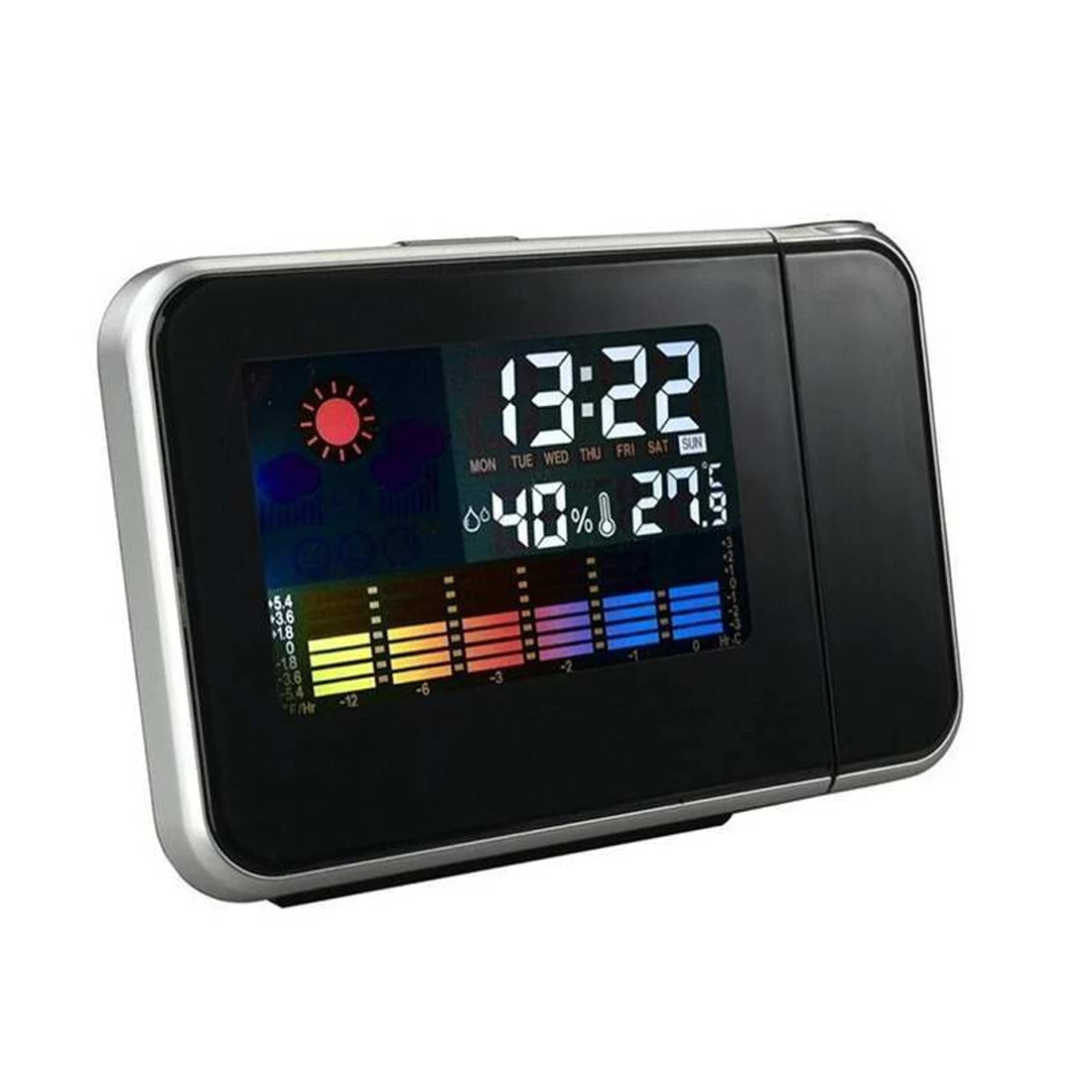 Прикроватные часы-проектор, часы с цифровым будильником, проекционная метеостанция с термометром температуры и влажности, гигрометр - Цвет: Black
