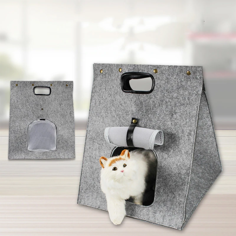 

@HE Multifunctional Pet Bed Cat Litter Dog House Natural Felt Washable Collapsible Portable Warm Outdoor Carrier Mobile Bag