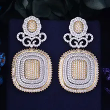 GODKI 60mm Luxury Popular Square Leaf Water Drop Full Mirco Prong Cubic Zirconia Naija Wedding Earring Fashion Jewelry