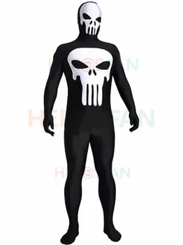 

Punisher Black and white spandex Skin zentai costume Cosplay Halloween party Suit free shipping