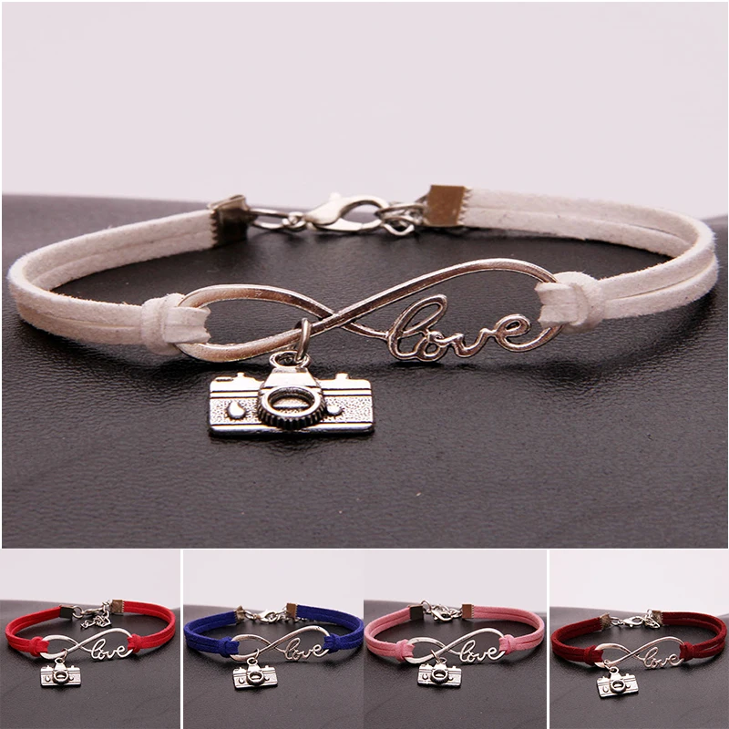 Drop Shipping 18Colors Infinity Love Camera Charm Braided Bracelet