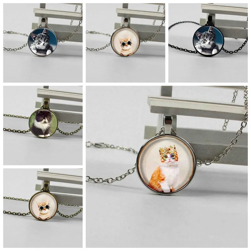 

3 color cat and fish logo animal image black vintage necklace statement necklace jewelry gift girl