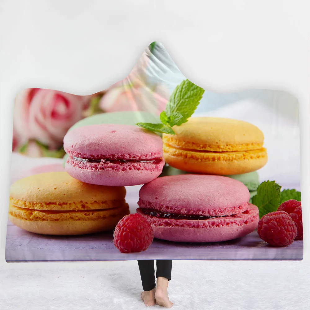 Сладкий Macaron торт серии с капюшоном и принтом Одеяло толстые теплые мягкие простой носимых шляпа Одеяло Портативный Открытый/Home Одеяло Throw