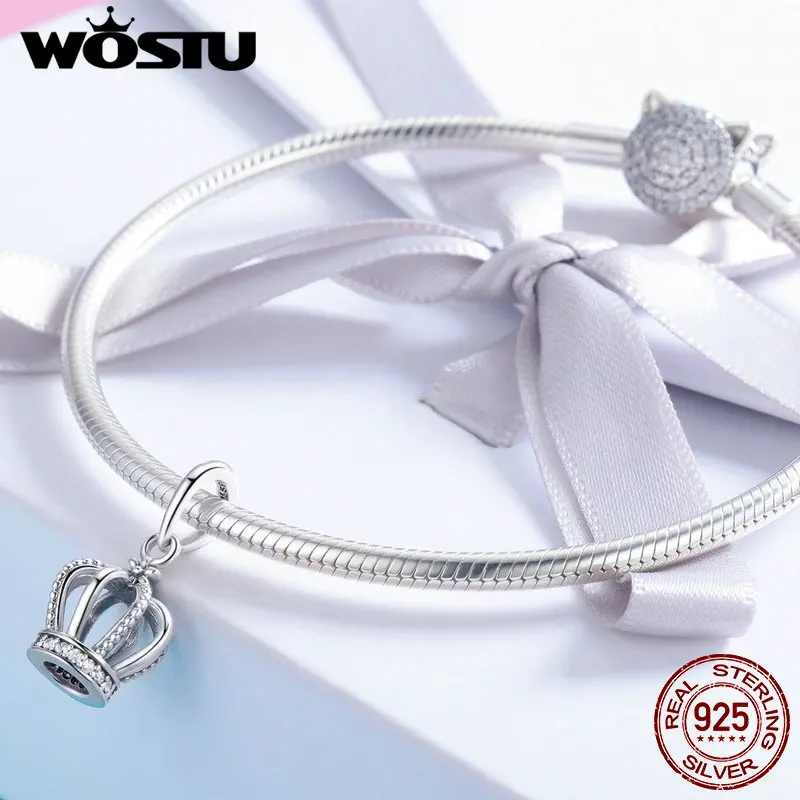 Женский браслет с прозрачными бусинами WOSTU оригинальный из стерлингового