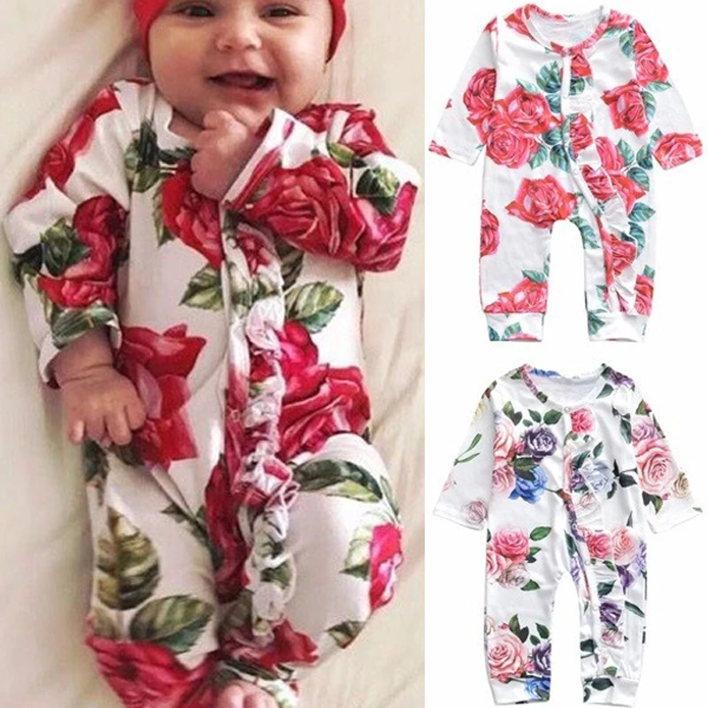 

Summer Kids Baby Girl Cotton Onesie Floral Long Sleeve Romper Princess Sunsuit Toldder Newborn Jumpsuit Long Trousers Clothes