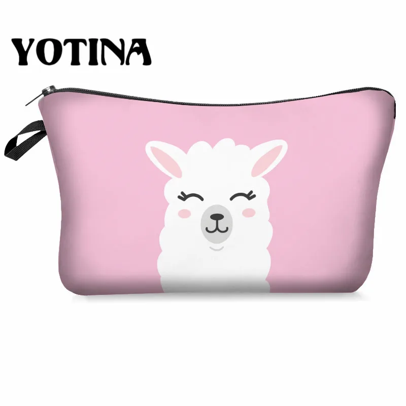 Yotina السفر التجميل حقيبة 3D اللاما طباعة حقيبة مستحضرات تجميل النساء سستة المكياج المنظم كيس التخزين غسل الزينة أكياس