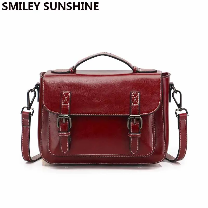 Женская сумка мессенджер SMILEY SUNSHINE красная маленькая Кроссбоди из натуральной