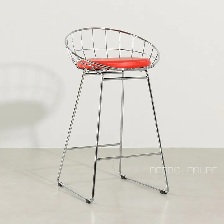 Современный дизайн моды Популярные Роскошные мебель глянцевый Сияющий цвета: золотистый, серебристый Цвет Лофт Металл Сталь площадку бар барный стул 1 шт - Цвет: Silver Chair Red Pad