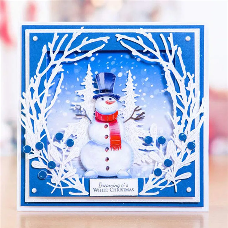 

YaMinSanNiO Winter Dies Metal Cutting Dies 2019 Craft Frame Die Cut Scrapbooking Card Making Album Embossing Snowman Branch Lace