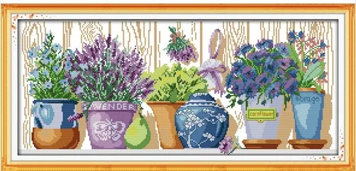 

Lavender Pansy Needlework DIY 18Ct 14CT DMC Cross Stitch SetsThe pottings on the windowsill Cross-Stitching multi picture plus