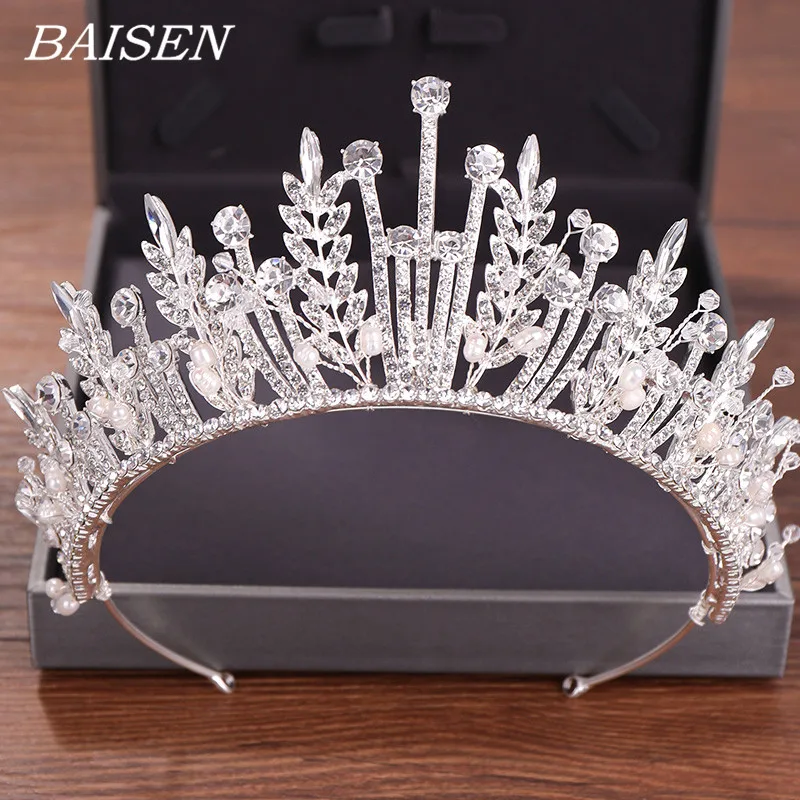 

Bride Crown and Tiaras Freshwater Pearls Rhinestone Crown Wedding Hair Accessories Silver luxuriou Princess Queen Crown Headwear